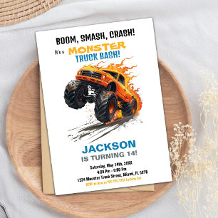 Monster Truck Birthday Invitations Green Blue