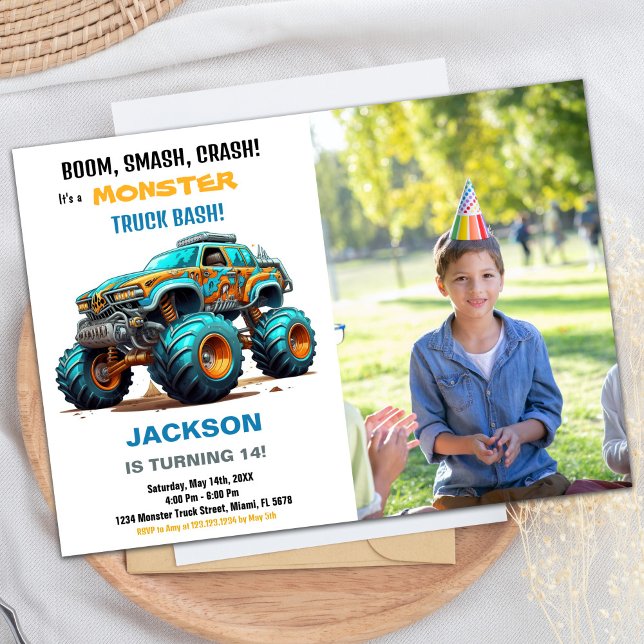 Monster Truck Birthday Invitations Green Photo (onster Truck Birthday Invitations Green Photo)