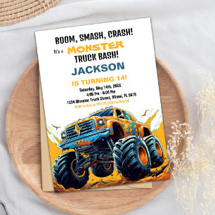 Monster Truck Birthday Invitations Orange