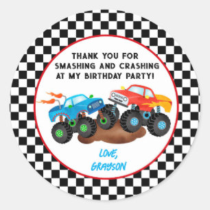 Monster Truck Birthday Party Favour Stickers Label