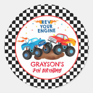 Monster Truck Birthday Party Favour Stickers Label