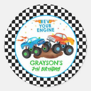 Monster Truck Birthday Party Favour Stickers Label