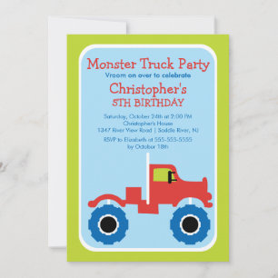 Monster truck Birthday Party for boys Invitation
