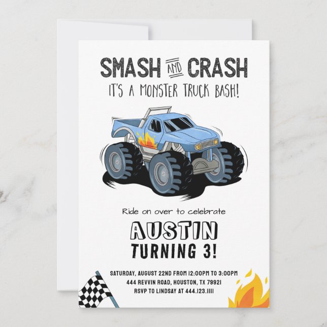 Monster Truck Birthday Party Invitation (Front)