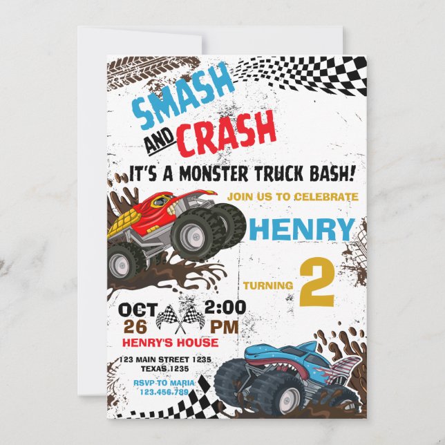 Monster Truck Birthday Party Invitation  (Front)