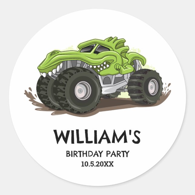 Monster Truck Birthday Party Minimal Boys Birthday Classic Round Sticker (Front)