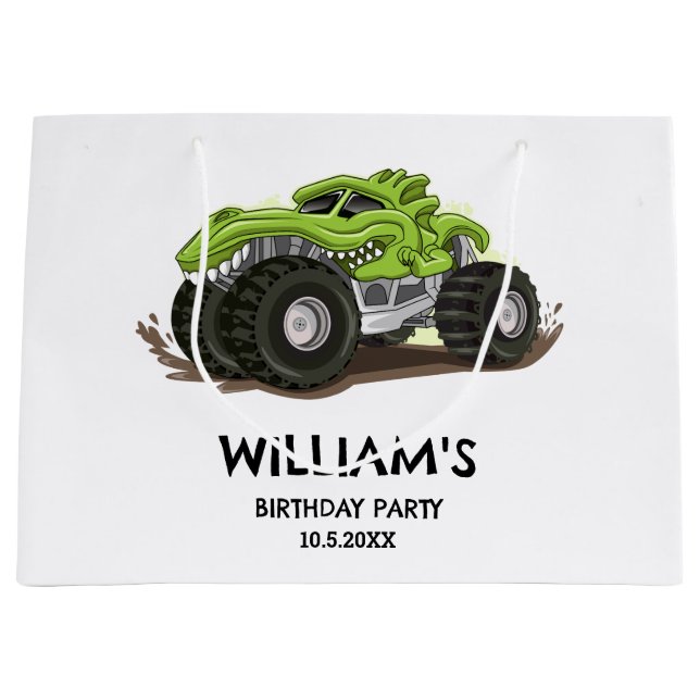 Monster Truck Birthday Party Minimal Boys Birthday Large Gift Bag (Front)