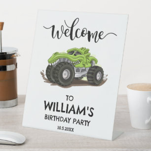 Monster Truck Birthday Party Minimal Boys Birthday Pedestal Sign