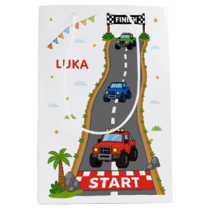 Monster Truck Birthday Party Name Kids Medium Gift Bag