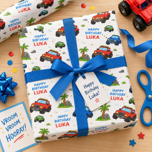 Monster Truck Birthday Party Name Kids Wrapping Paper
