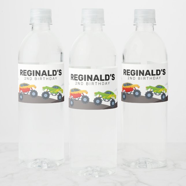 Monster Truck Birthday Party Water Bottle Label (Bottles)