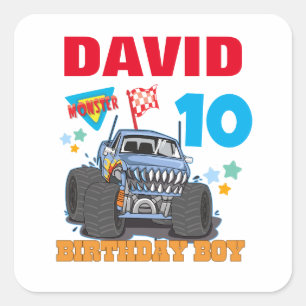 Monster Truck Birthday Pary Group Matching Square Sticker