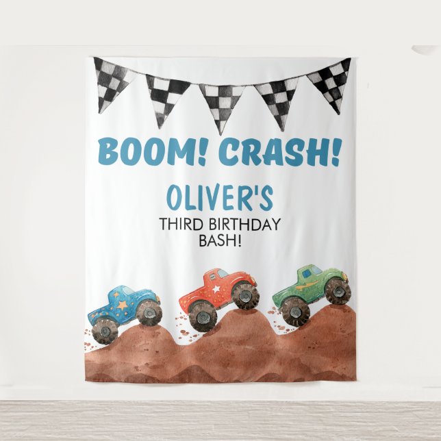 Monster Truck Birthday Photo backdrop Tapestry (Front)