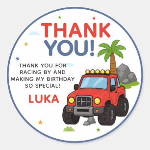 Monster Truck Birthday Thank you Classic Round Sticker