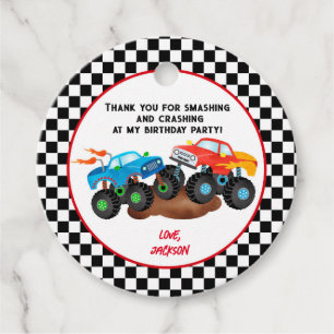 Monster Truck Birthday Thank You Gift Favour Tags