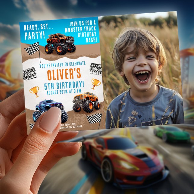 Monster Truck Birthday with Photo Invitation (Creator Uploaded)