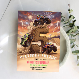 Monster Truck Boom Crash 5th Birthday Invitation