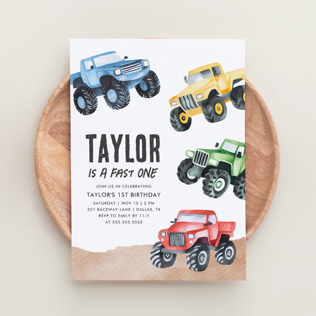 Monster Truck Boy 1st Birthday Invitation (Creator Uploaded)