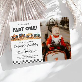 Monster Truck Boy 1st Birthday Photo Invitation