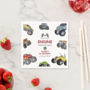 Monster truck, boy any age birthday napkin
