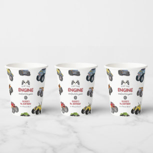 Monster truck, boy any age birthday paper cups
