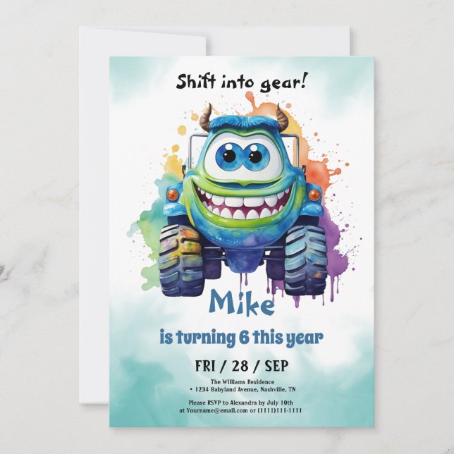 Monster Truck boy Birthday  Invitation (Front)