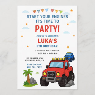 Monster Truck Boy Birthday Party Invitation