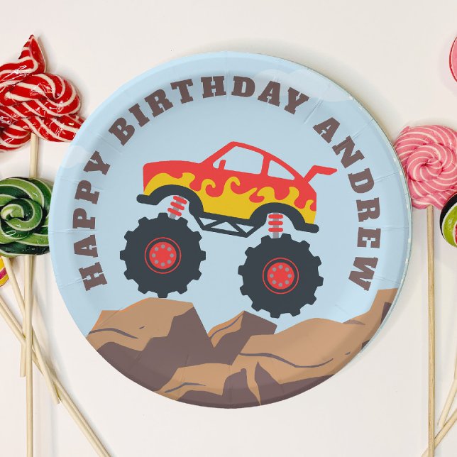 Monster Truck Boy Birthday Party Paper Plate (Creator Uploaded)