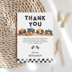 Monster Truck Boy Birthday Party Thank You Card