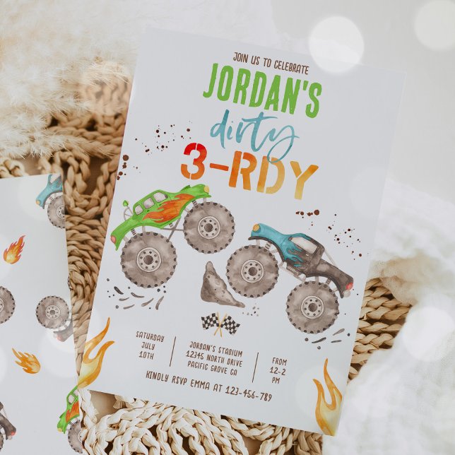 Monster Truck Boy Dirty 3-rdy 3rd Birthday Party Invitation (Creator Uploaded)