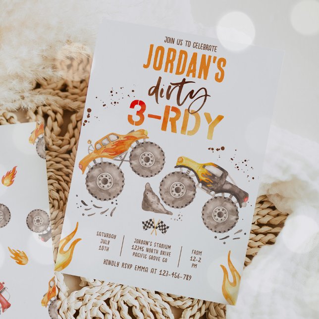 Monster Truck Boy Dirty 3-rdy 3rd Birthday Party Invitation (Creator Uploaded)