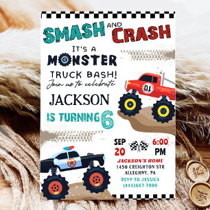 Monster Truck Boy Racing Birthday Party Invitation
