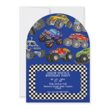 Monster Truck Boys Birthday Invitation 