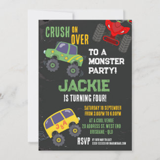 Monster truck Boys birthday invitation