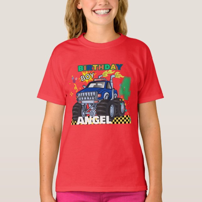 Monster Truck Boys Custom Birthday Party T-Shirt (Front)