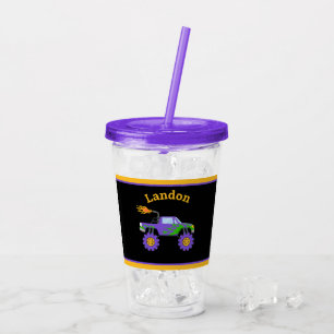 Monster Truck Budget Personalised Name Kids Purple Acrylic Tumbler