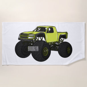 Monster truck cartoon illustration beach towel