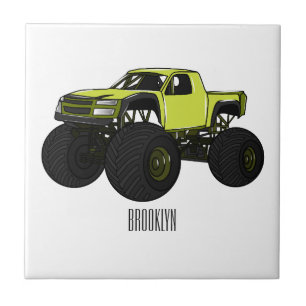 Monster truck cartoon illustration ceramic tile