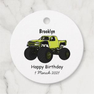 Monster truck cartoon illustration favour tags