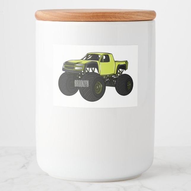 Monster truck cartoon illustration food label (Front)