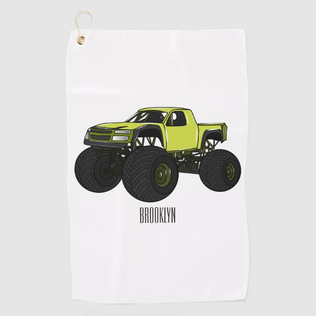 Monster truck cartoon illustration golf towel (Front)