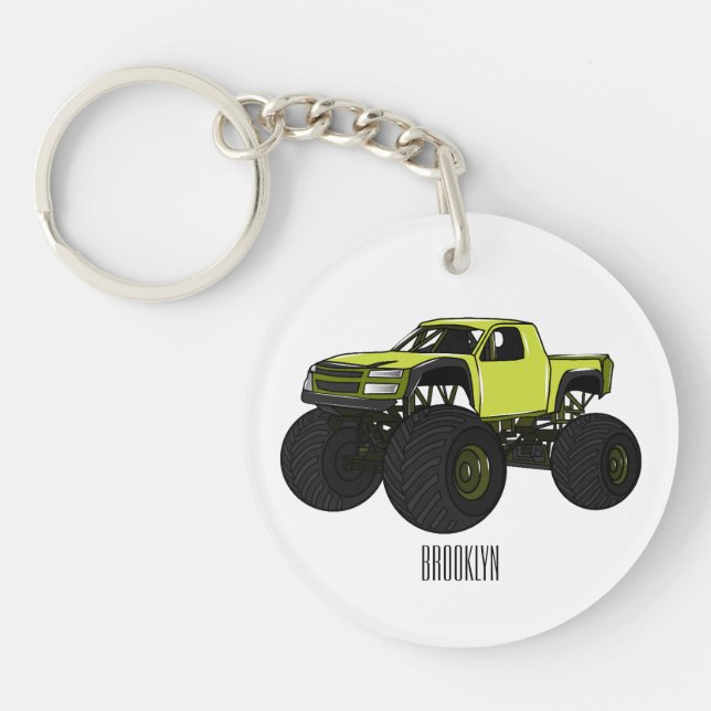 Monster truck cartoon illustration key ring (Front)