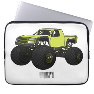 Monster truck cartoon illustration laptop sleeve