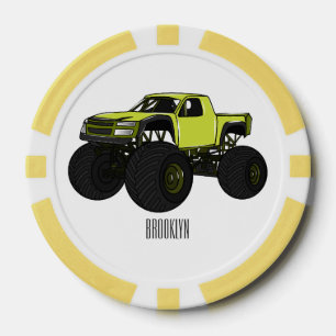 Monster truck cartoon illustration poker chips