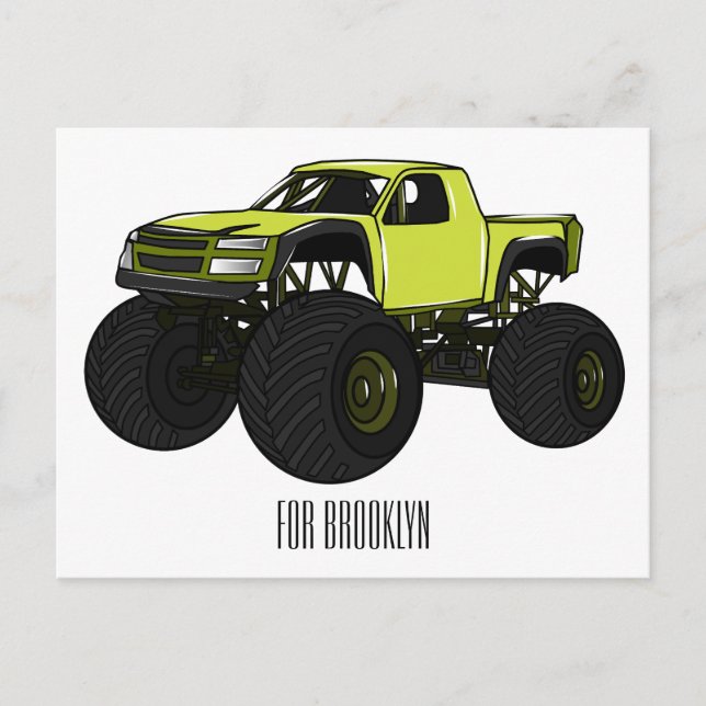 Monster truck cartoon illustration postcard (Front)