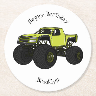 Monster truck cartoon illustration round paper coaster