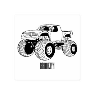 Monster truck cartoon illustration rubber stamp