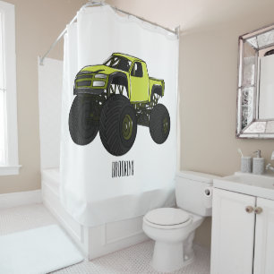 Monster truck cartoon illustration shower curtain