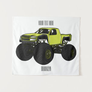 Monster truck cartoon illustration tapestry