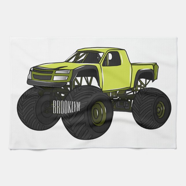 Monster truck cartoon illustration tea towel (Horizontal)